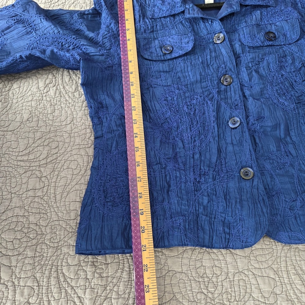 Vtg A La Carte Womans L Top Shacket Button Down Blue Boho Paisley‎ Embroidered - Picture 9 of 9